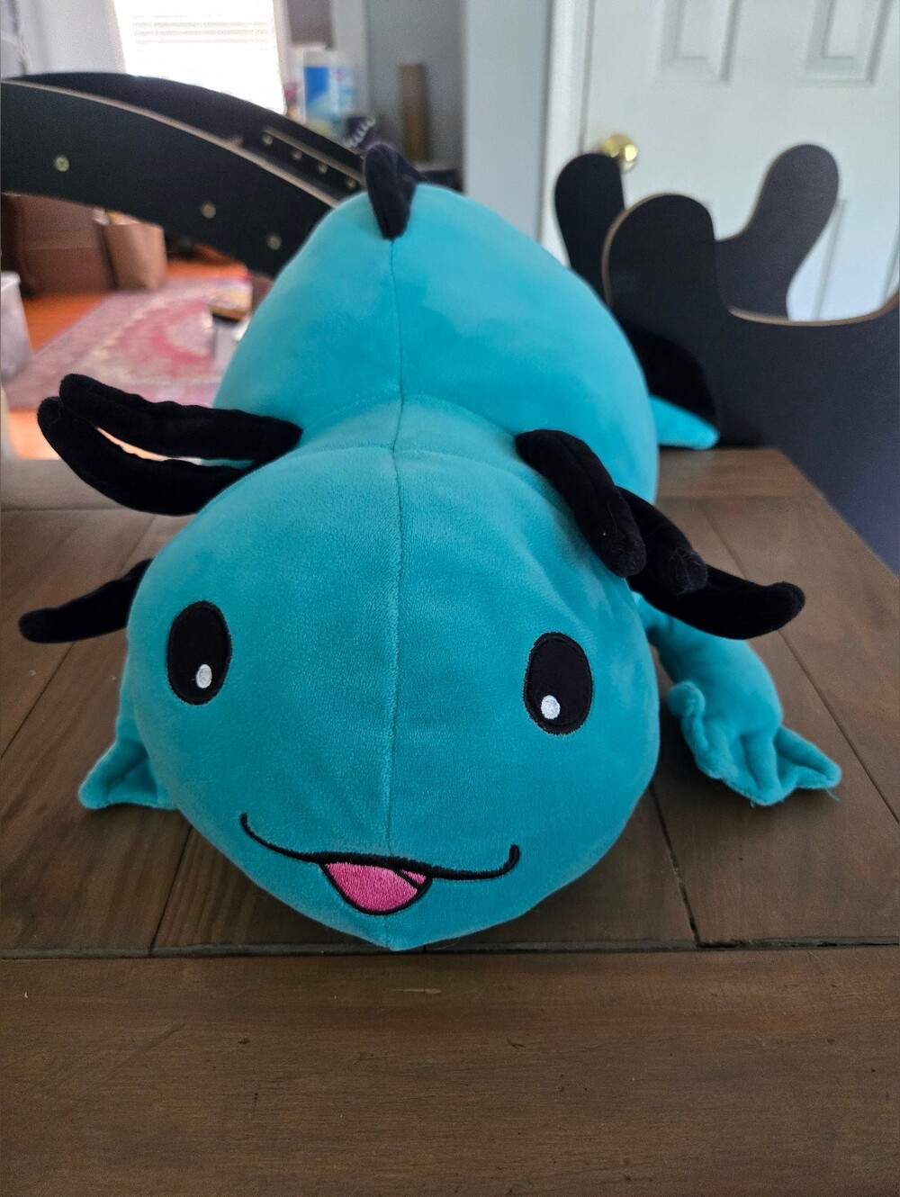 Large Teal And Black Plush Axolotl Stuffed Animal